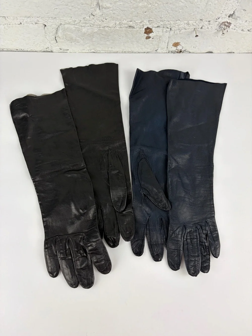 Vintage Black and Navy Blue Kid Leather Gloves Set of Two 6.5